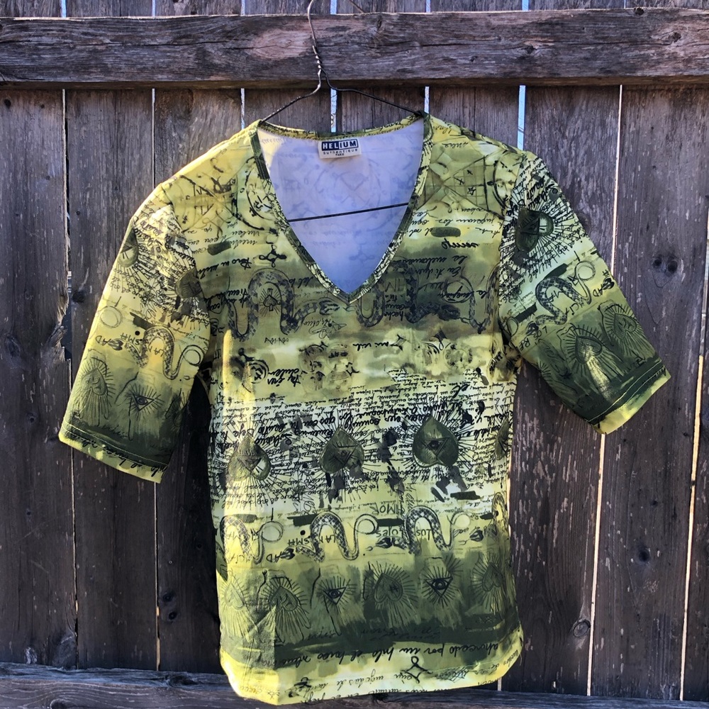 Y2k Helium authentic Paris Green V-Neck top